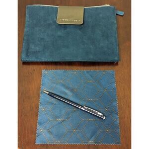 Airfrance Teal Faux Suede Clutch Travel Bag with Pen & Lens Cloth